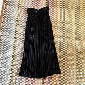 Retrofete Zoa Black Strapless Pleated Evening Dress